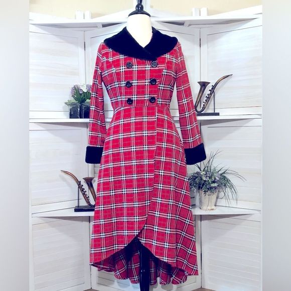 Dresses Nwotred Tartan Plaid Equestrian Lady Vintage Style Fur Collar